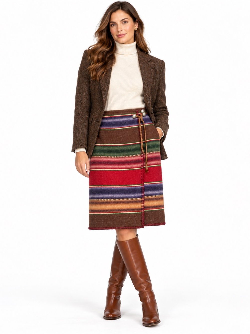 Vintage Ralph Lauren Country Wool Southwestern Wrap Skirt L USA 80s Ranch Core - Picture 2 of 16